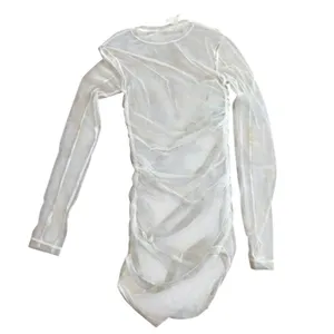 Free People White Sheer Mesh Dress Long‎ Sleeve Size M Layering See Through thumbnail 2