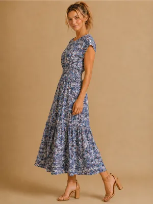 Nation Ltd. Boho Ditzy Floral 100% Pima Cotton Smocked Waist Maxi Dress Size XS thumbnail 2