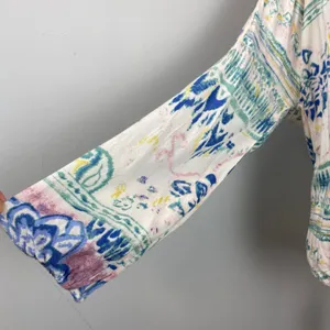 O'Neill Pastel Watercolor Floral Tie Front Boho Scoop Neck Peasant Blouse XL thumbnail 3