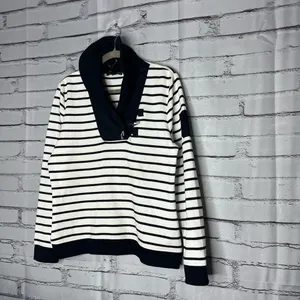 Lauren Ralph Lauren Striped Cowl Neck Sweater White & Black Sz L Cotton Knit Y2K thumbnail 8