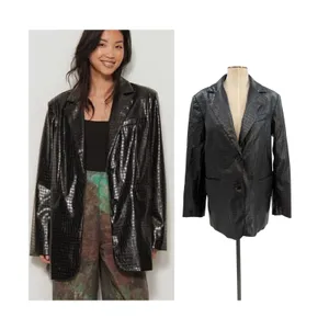 NA-KD Black Faux Croc Oversized Blazer Jacket Reptile‎ Texture EU 36 US 6 thumbnail 2