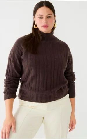 J.Crew Ribbed Mockneck Sweater in‎ Supersoft Yarn Women's 2X Brown Quiet Luxury thumbnail 1
