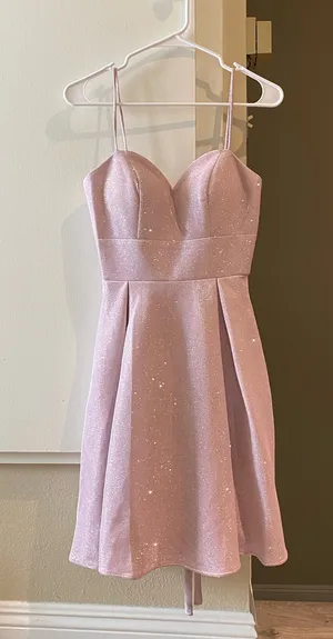 May queen pink glittery A-line mini dress, prom dress thumbnail 1