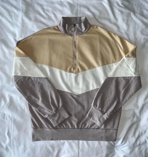 SheIn Grey, Beige And White Color Block Sweatshirt thumbnail 1