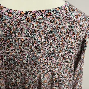 Rose & Olive Top Tunic Floral Split Neckline 3/4 Sleeve Smocking Pink Blue White thumbnail 11