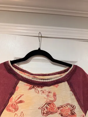 NWOT We the Free Size XS Floral Mixed Fabric Baseball Tee Boho Short Sleeve Top thumbnail 2