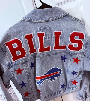 Abercrombie & Fitch Oversized Denim Buffalo Bills Patch Jacket 🦬 thumbnail 7