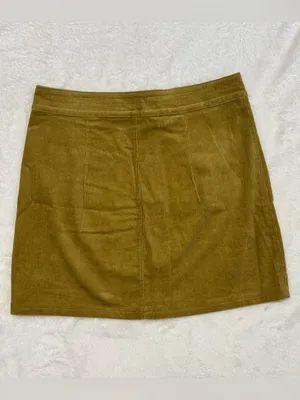 Listicle Mustard Yellow Corduroy Button Front A-Line Mini Skirt Size L thumbnail 2