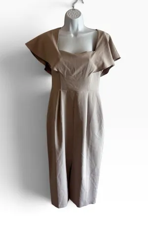 NWT ASOS Dress Size 4 Tan Flutter Sleeve Square Neck Chic Office Professional thumbnail 1