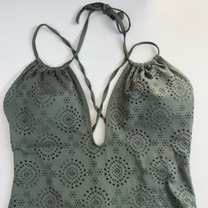 Aerie‎ olive green eyelet deep v-neck strappy one piece swimsuit bathing suit L thumbnail 2