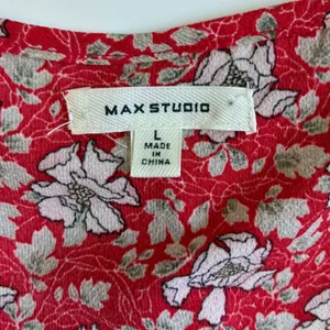 Max Studio Womens L Red Floral Ruffle High Low Wrap‎ Maxi Dress Flutter thumbnail 3