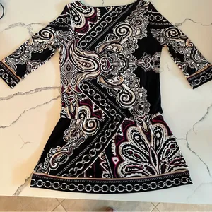 White House Black Market black print tunic long-sleeve Sz S EUC thumbnail 5