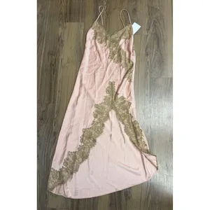 Zara Collection Y2K Lace Tank Dress Satin Pink Brown Fairy Asymmetric Slip thumbnail 2