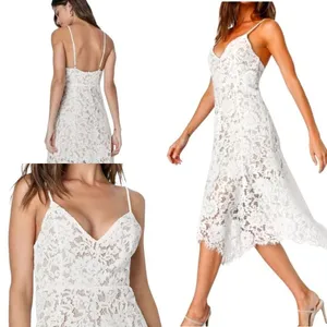 Lulu's One‎ Wish Handkerchief Dress White Lace Midi XS Cruise Wedding Event NWT thumbnail 6