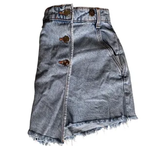 Zara Womens Light Wash Denim Skort Wrap Front Button Frayed Hem‎ Blue Size Small thumbnail 4