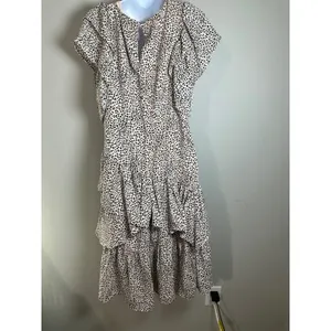Who What Wear Womens‎ Cheetah Leopard Print Ruffle Tiered Midi Dress Tan Black L thumbnail 5