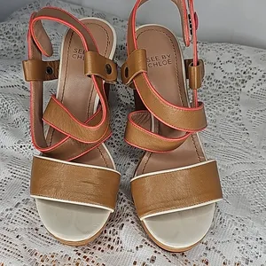 See by Chloe tan pink strappy snap ankle strap open toe block heels sz 6 thumbnail 5