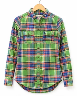 VTG Y2K Abercrombie & Fitch XS Green Plaid Flannel Shirt Moose logo Fitted fall thumbnail 1