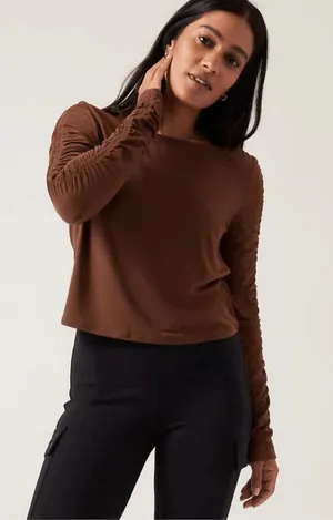Athleta All Around Ruched Long Sleeve Top Chocolate Brown thumbnail 1