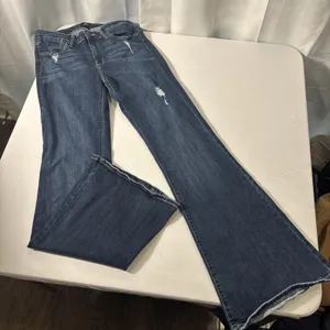 Just Black Jeans Women‎ Size 30 Dark Wash Distressed Denim Flare Pants Made USA thumbnail 1