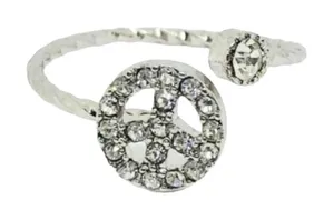 New Womens One Way Collective Peace Sign Silver & Rhinestone Wrap Ring - Sz 8 thumbnail 1