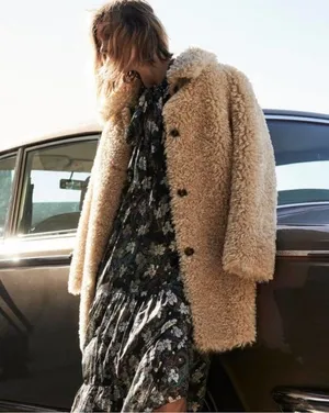 Zara Faux Fur Long Teddy Sherpa Jacket Coat Natural Beige Size Small 8490/241 thumbnail 10