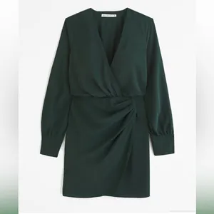 Abercrombie & Fitch Long-Sleeve Draped Mini Dress Dark Green thumbnail 6