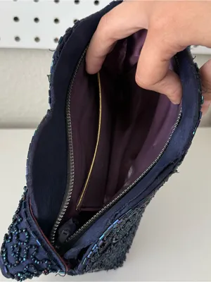 Vintage Iridescent Beaded Navy Blue Evening Cocktail Bag DAMAGED thumbnail 3