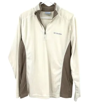 Columbia size small fleece quarter zip pullover sweatshirt cream‎ brown thumbnail 1
