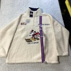 Disney Mickey‎ Mouse Winter Sports Sherpa Fleece Half Zip Pullover Off White XXL thumbnail 1