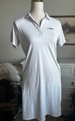 Columbia PFG Dress Womens Small White Polo‎ Short Sleeve Fishing Pockets thumbnail 1