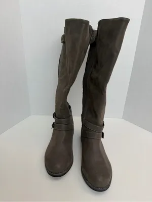 Torrid Boots Strappy Knee Faux Oil Suede Leather Buckles Tall Extra Wide Grey thumbnail 2