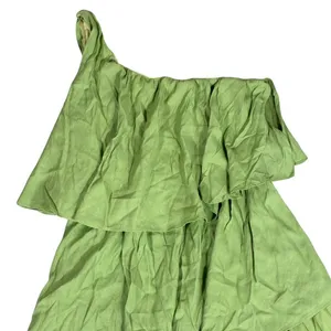 DO+BE One Shoulder Tiered Ruffle Mini Dress Lime Green Summer Boho Y18147 Size M thumbnail 2
