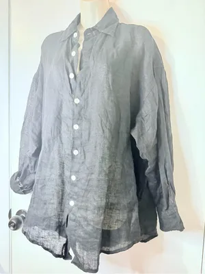 Vitamin A Eco Linen Oversized Collared Long Sleeve Shirt Black Women's Size S thumbnail 6