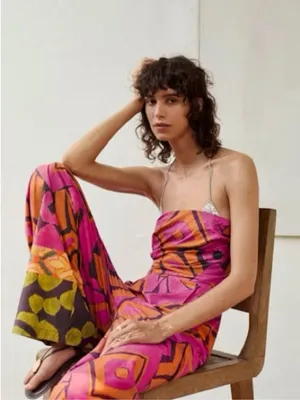 Zara boho Strapless Wide-Leg Jumpsuit in Magenta & Orange thumbnail 3