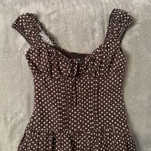 Wild Fable Polka Dot Mini Dress XXS Milkmaid Brown Tiered Ruffle Smocked Lace thumbnail 7