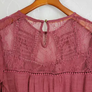 Altar'd State Women's Blouse L Red Embroidered Long Sleeve Crew Neck Pullover thumbnail 4