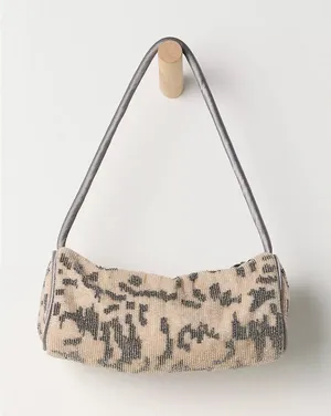 FREE PEOPLE Bailey Beaded Barrel Bag in Cream / Grey NWT thumbnail 1
