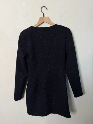 Zara Dress Size Womens Textured Mini‎ Weave Tweed Black Blazer Ruffle Dress M thumbnail 4