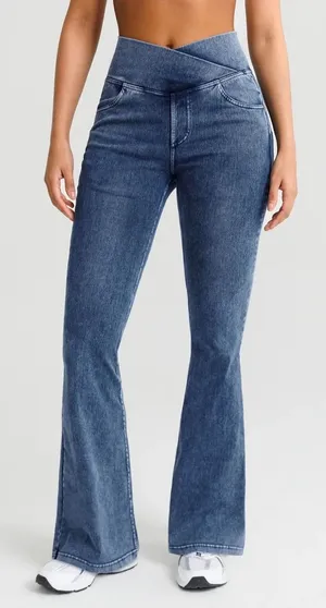 BRXL Women Blue Crossover High Waist Flare Denim Leggings Tall XL T thumbnail 1