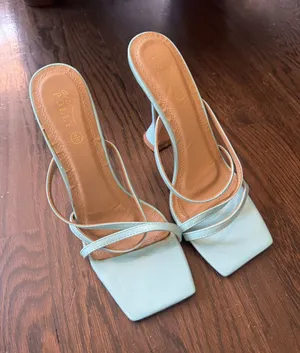 Oh Polly Mint Blue Strappy Square-Toe Heels thumbnail 1
