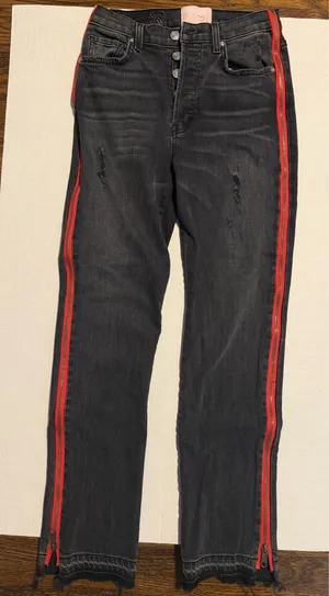 Revice Denim Black High Waisted Skinny Jeans with Red Side Zippers thumbnail 2