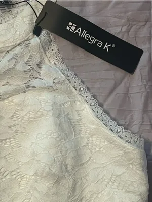 White Lace with Satin Finish Halter Sheath Dress Size M thumbnail 5