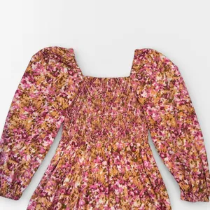 J.Crew Pink Floral Smocked Puff Sleeve Cotton Midi Dress XS Fit Flare thumbnail 5