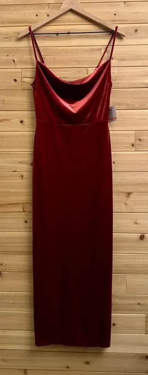NWT Taylor Size 2/XS Strappy Red Orange Cowlneck Velvet Midi Dress thumbnail 1