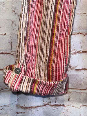 Sundance Pink Tan Stripe elastic Waist Bakari Beachy Pants Roll Tab Hem S pocket thumbnail 7