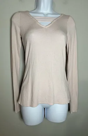 Hollister Cage Neck Long Sleeve‎ Ribbed Top - Soft Pink/Nude - Size M thumbnail 1