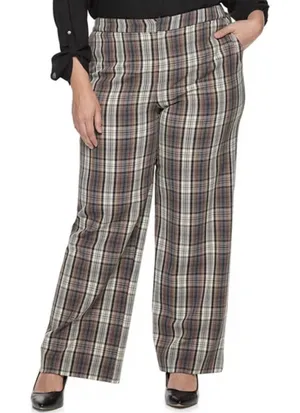Cara Santana x Apt 9 Plaid Pant High Rise Wide Pants 14 thumbnail 1
