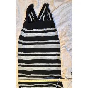 Black and White Striped Knit V-Neck Sleeveless Maxi Dress Boho Beach Coverup thumbnail 5