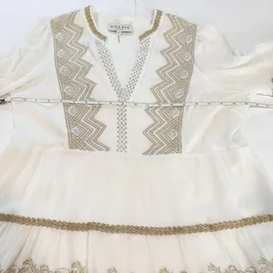 Hale Bob White Gold Embroidered Boho V Neck Tiered Gauze Taliah Dress MEDIUM thumbnail 13